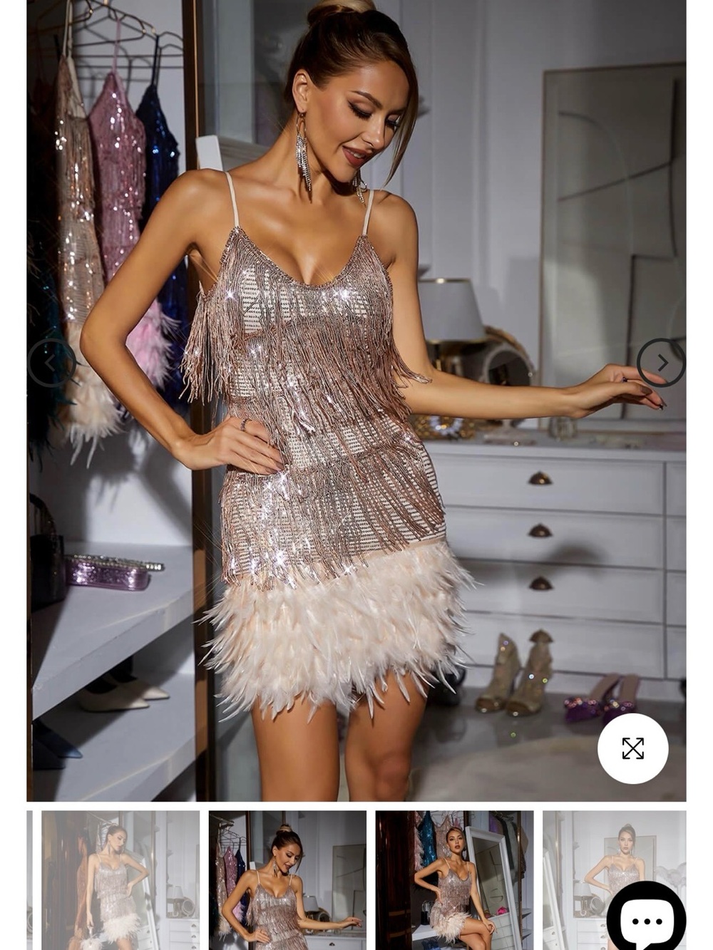Austyn Tassel Feather Mini Dress In Champagne (new with tags, never worn) - Picture 3 of 7